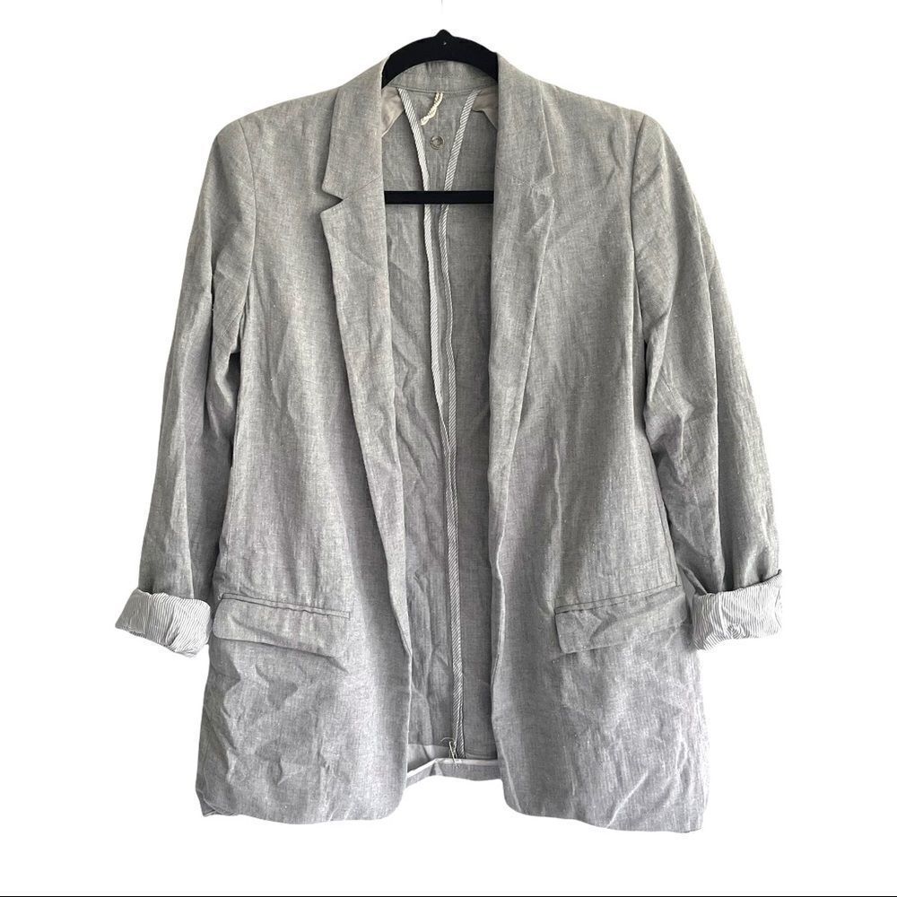 Massimo Dutti Grey Cotton Mulberry Silk Blazer Size 6